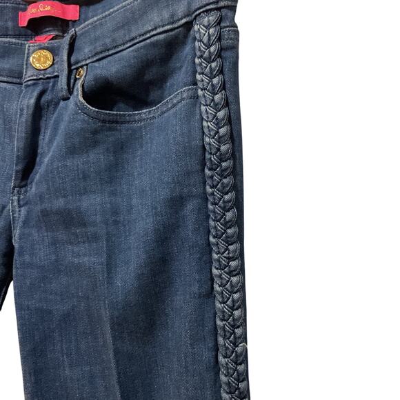 Lilly Pulitzer South Ocean Crop Flare Braided Bay Ave Denim Jeans, Sz 4 - Picture 5 of 6